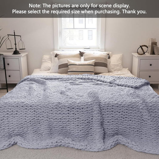 Chunky Knit Throw Blanket, Soft Cozy Chenille Throw Blanket, Large Throw Bed Blanket, Hand Knit Blanket Throw for Couch, Sofa, Home Decor - Machine Washable,Ginger Yellow,50x50cm