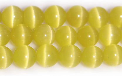 JOE FOREMAN 10mm Yellow Cat Eye Stone Beads Cat's Eye Round Beads for Jewelry Making Strand 15" Beaded Semi Precious Gemstone DIY Handmade Craft Supplies