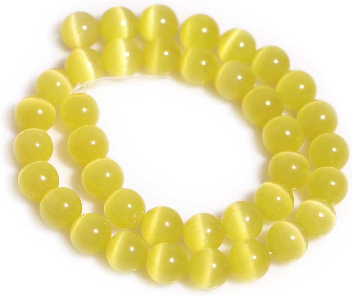 JOE FOREMAN 10mm Yellow Cat Eye Stone Beads Cat's Eye Round Beads for Jewelry Making Strand 15" Beaded Semi Precious Gemstone DIY Handmade Craft Supplies