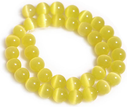 JOE FOREMAN 10mm Yellow Cat Eye Stone Beads Cat's Eye Round Beads for Jewelry Making Strand 15" Beaded Semi Precious Gemstone DIY Handmade Craft Supplies