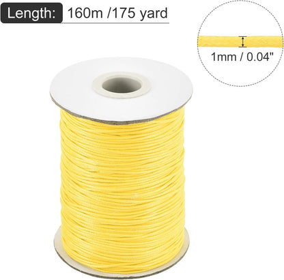 Waxed Cord 1mm Waxed Polyester Cord 175 Yard Wax String for Bracelet Making,Necklaces, Beading,Jewelry Making and DIY Crafts(Light Yellow)