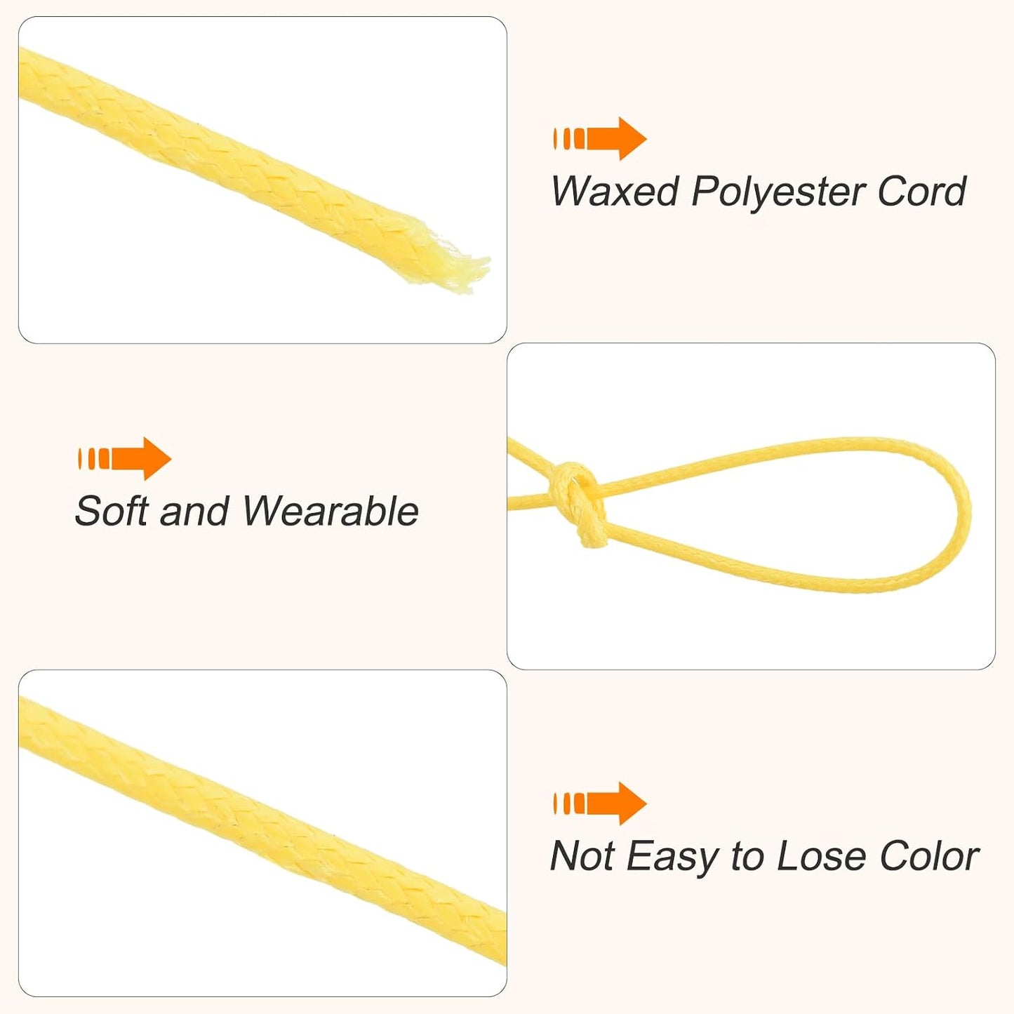 Waxed Cord 1mm Waxed Polyester Cord 175 Yard Wax String for Bracelet Making,Necklaces, Beading,Jewelry Making and DIY Crafts(Light Yellow)