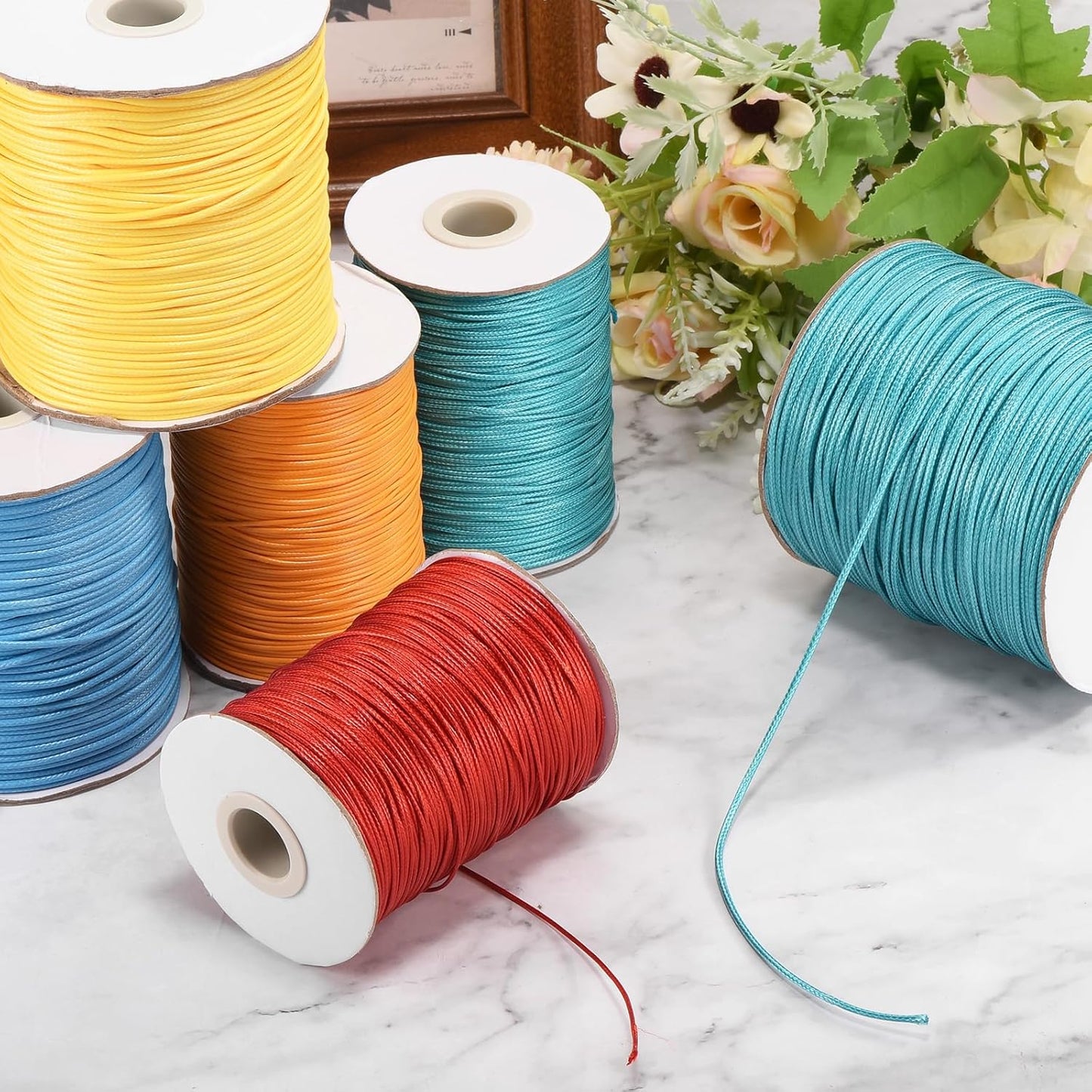 Waxed Cord 1mm Waxed Polyester Cord 175 Yard Wax String for Bracelet Making,Necklaces, Beading,Jewelry Making and DIY Crafts(Light Yellow)