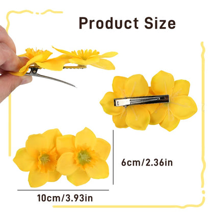 1Pcs Yellow Flower Hair Clip Hawaiian Flower Hair Clips for Women Double Flowers Clips Barrettes Floral Side Clip Barrette Hairclip Hair Accessories for Beach Wedding