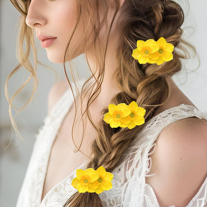 1Pcs Yellow Flower Hair Clip Hawaiian Flower Hair Clips for Women Double Flowers Clips Barrettes Floral Side Clip Barrette Hairclip Hair Accessories for Beach Wedding