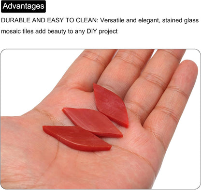 50g Stained Glass Mosaic Leaf 15mm x 38mm Red Orange Yellow Glass Mosaic Tiles Bulk for Craft DIY Handmade Project