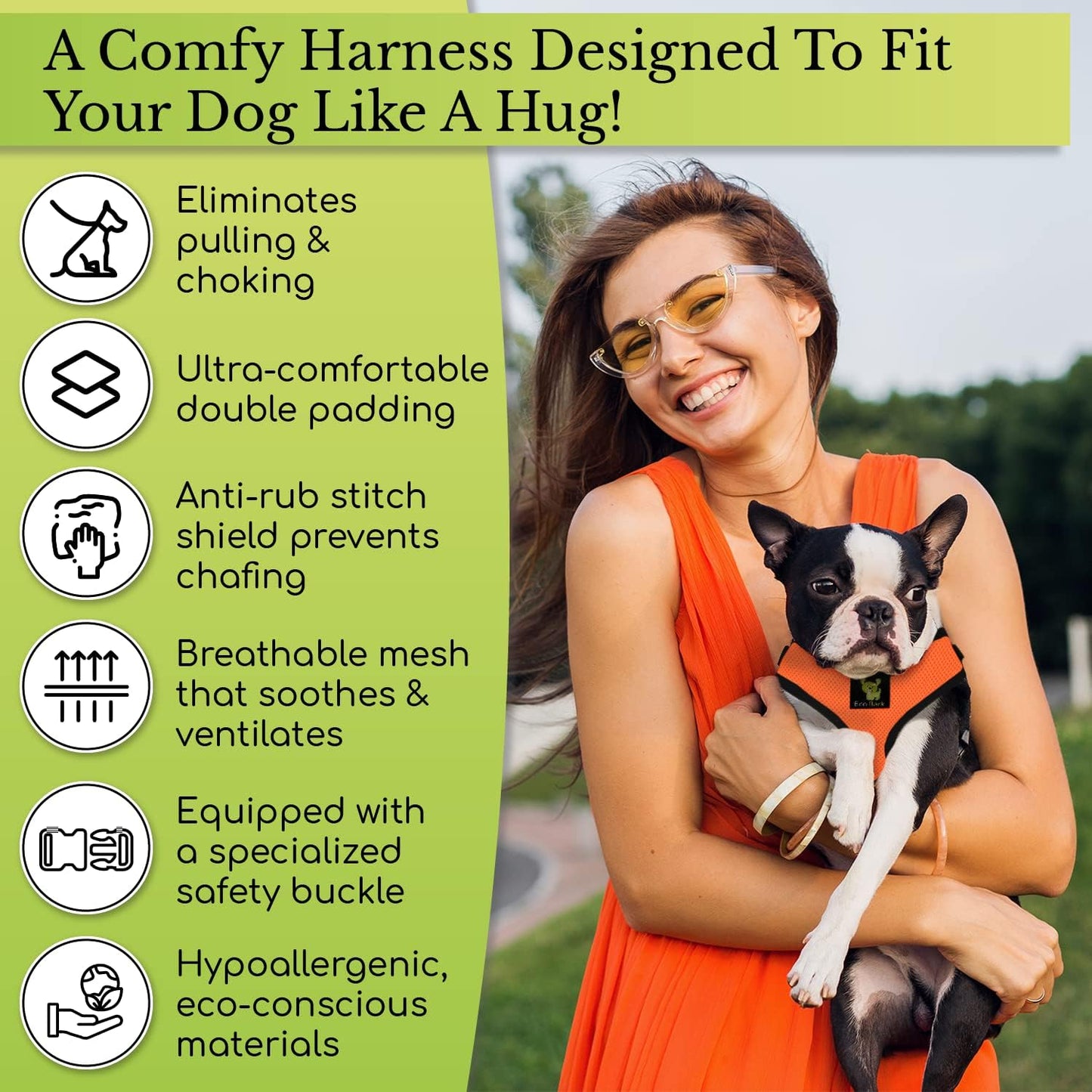 Dog Harness, No Pull & No Choke Vest for Small Dogs, XS, Yellow | Eco Friendly Max Comfort Harnesses, Luxurious Soft Mesh Halter, Over the Head Vest for Small, Toy Breed & Teacup Dogs