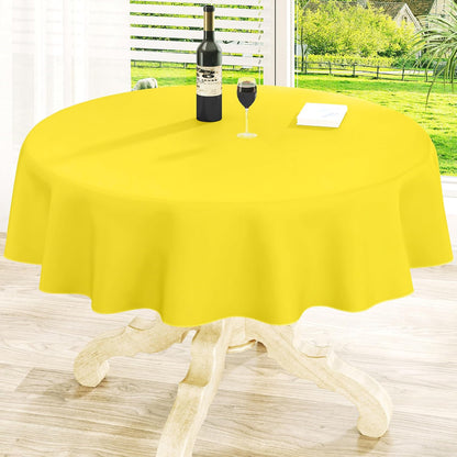 Round Vinyl Tablecloth, Waterproof Spillproof Plastic Flannel Backed Table Cloth, Wipe Clean Table Cover for Dining, Buffet Parties and Camping (Yellow, 60")