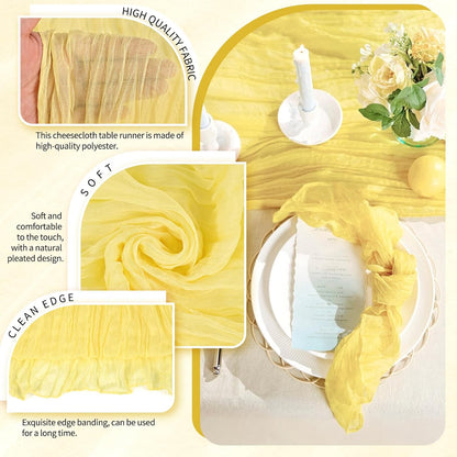 10 Pack Light Yellow Cheesecloth Table Runner 10FT Boho Gauze Cheese Cloth Table Runners Romantic Rustic Sheer Table Decorations for Wedding Party Baby Shower Birthday Holiday Home