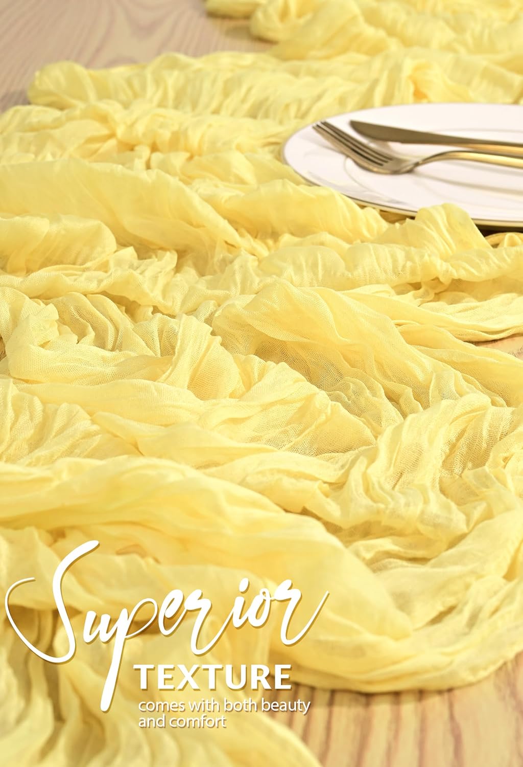 10 Pack Light Yellow Cheesecloth Table Runner 10FT Boho Gauze Cheese Cloth Table Runners Romantic Rustic Sheer Table Decorations for Wedding Party Baby Shower Birthday Holiday Home