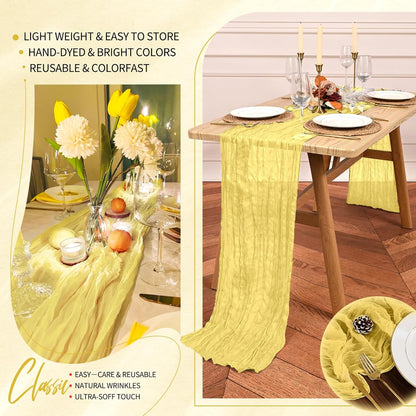 10 Pack Light Yellow Cheesecloth Table Runner 10FT Boho Gauze Cheese Cloth Table Runners Romantic Rustic Sheer Table Decorations for Wedding Party Baby Shower Birthday Holiday Home