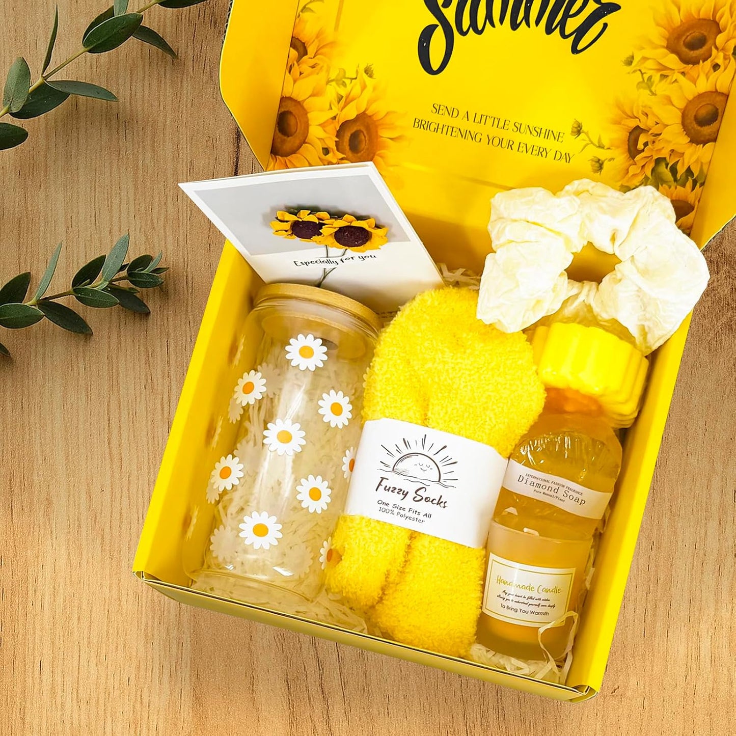 Unique Sunflower Gifts Basket for Women, Self Care Kit Set for Teen Girls, for Get Well Soon Gift, Happy Birthday, Valentines Day and Mothers day (pack of 8)