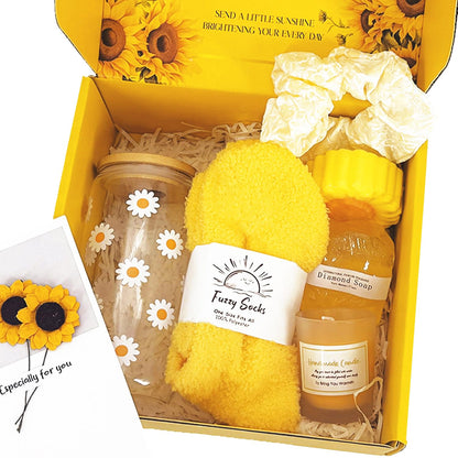 Unique Sunflower Gifts Basket for Women, Self Care Kit Set for Teen Girls, for Get Well Soon Gift, Happy Birthday, Valentines Day and Mothers day (pack of 8)