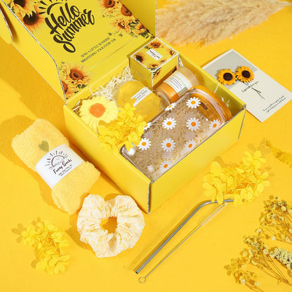 Unique Sunflower Gifts Basket for Women, Self Care Kit Set for Teen Girls, for Get Well Soon Gift, Happy Birthday, Valentines Day and Mothers day (pack of 8)