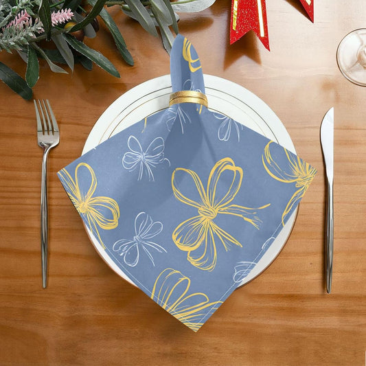 Dinner Napkins Set of 6 Yellow Bows Reusable Table Cloth Napkins for Indoor Outdoor Family Dinners Cocktail Parties Weddings Hotel Restaurant, 20 × 20 in