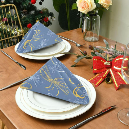Dinner Napkins Set of 6 Yellow Bows Reusable Table Cloth Napkins for Indoor Outdoor Family Dinners Cocktail Parties Weddings Hotel Restaurant, 20 × 20 in