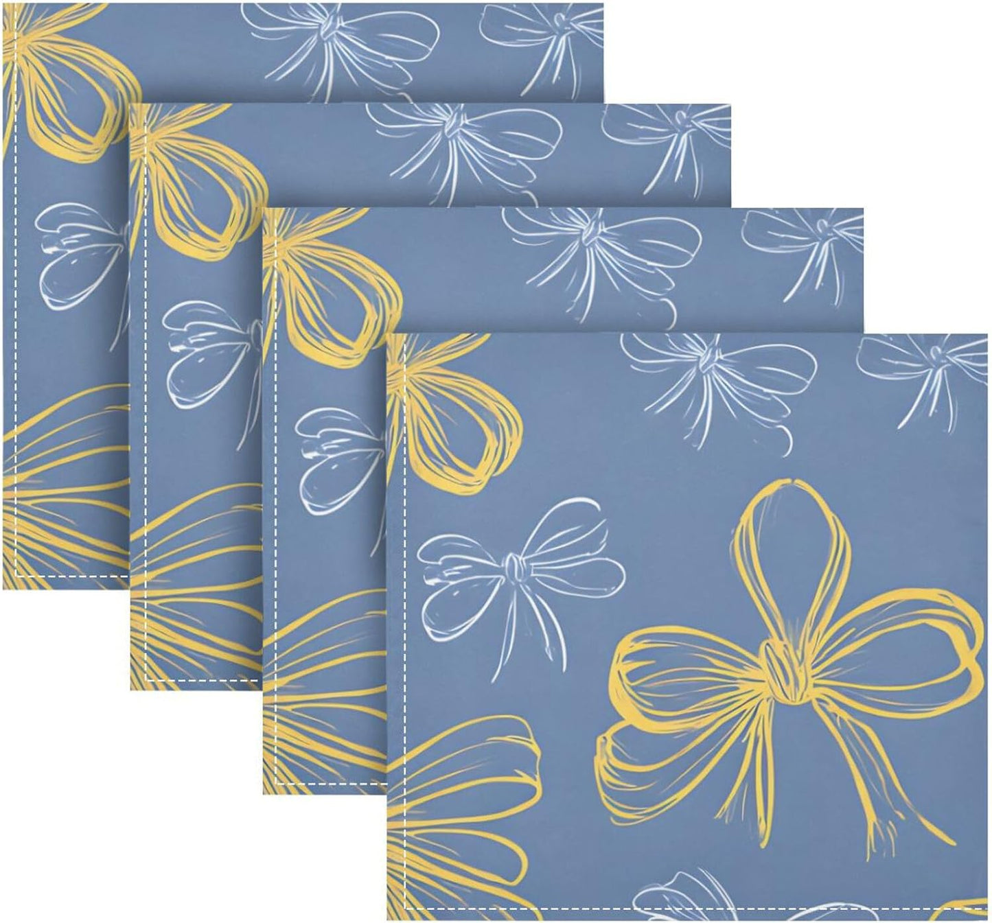 Dinner Napkins Set of 6 Yellow Bows Reusable Table Cloth Napkins for Indoor Outdoor Family Dinners Cocktail Parties Weddings Hotel Restaurant, 20 × 20 in