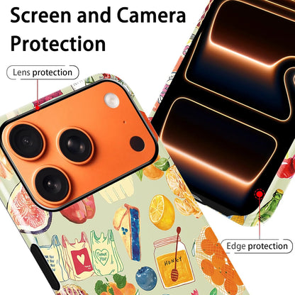 Cute Fruit Lemon Food Bread Phone Case for iPhone 17 Pro Max 6.9", Summer Collage Vegetable Fruits Wine Illustration Pattern Cover Shockproof 2 in 1 Silicone + Hard PC Case for Girls Boy