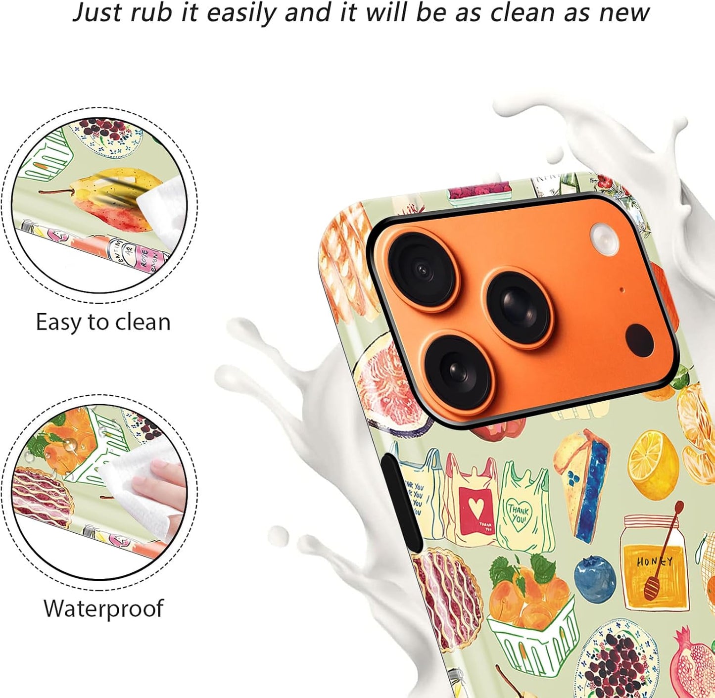 Cute Fruit Lemon Food Bread Phone Case for iPhone 17 Pro Max 6.9", Summer Collage Vegetable Fruits Wine Illustration Pattern Cover Shockproof 2 in 1 Silicone + Hard PC Case for Girls Boy