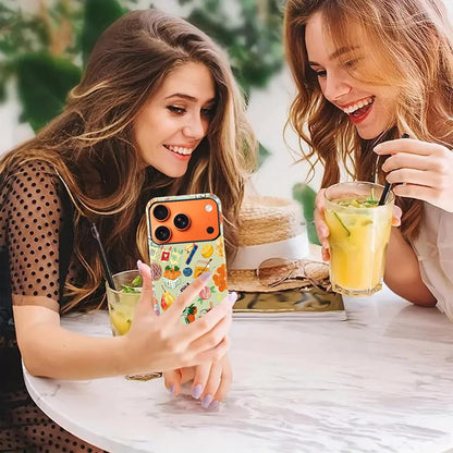 Cute Fruit Lemon Food Bread Phone Case for iPhone 17 Pro Max 6.9", Summer Collage Vegetable Fruits Wine Illustration Pattern Cover Shockproof 2 in 1 Silicone + Hard PC Case for Girls Boy