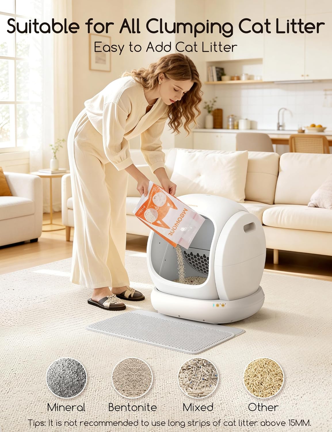Self Cleaning Cat Litter Box - Open-Top Automatic Litter Box with APP, 0 Risk of Stuck Cats, Safer Automatic Litter Boxs, Low Entrance for Multiple Cats