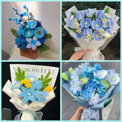 521 Pcs Pipe Cleaners Craft Set, 5 Colors Pipe Cleaners Bulk Pastel Chenille Stems for Craft Pipe Cleaner Flowers Making Kit with Floral Wires, Gardening Tape (Blue Yellow Series)