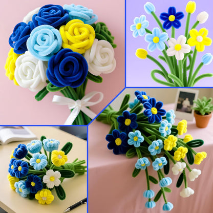 521 Pcs Pipe Cleaners Craft Set, 5 Colors Pipe Cleaners Bulk Pastel Chenille Stems for Craft Pipe Cleaner Flowers Making Kit with Floral Wires, Gardening Tape (Blue Yellow Series)