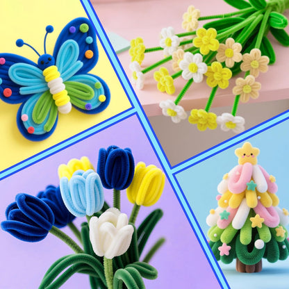 521 Pcs Pipe Cleaners Craft Set, 5 Colors Pipe Cleaners Bulk Pastel Chenille Stems for Craft Pipe Cleaner Flowers Making Kit with Floral Wires, Gardening Tape (Blue Yellow Series)