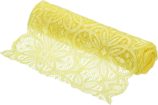 3 Yards 7 Inch Stretch Lace Trim Fabric Elastic Lace Flowers Ribbon Vintage Oval Pattern for Wedding Bridal Decoration, Craft Sewing, Garment/Dress/Table Decoration Yellow
