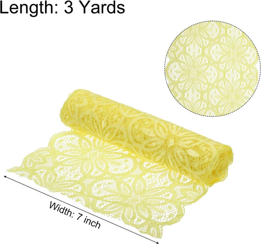 3 Yards 7 Inch Stretch Lace Trim Fabric Elastic Lace Flowers Ribbon Vintage Oval Pattern for Wedding Bridal Decoration, Craft Sewing, Garment/Dress/Table Decoration Yellow