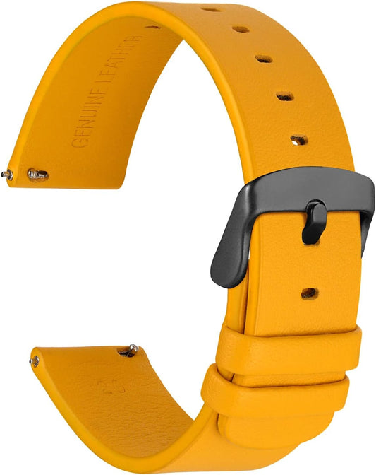 WOCCI 20mm Flexible Leather Watch Band for Smart Watch with Black Buckle (Yellow)