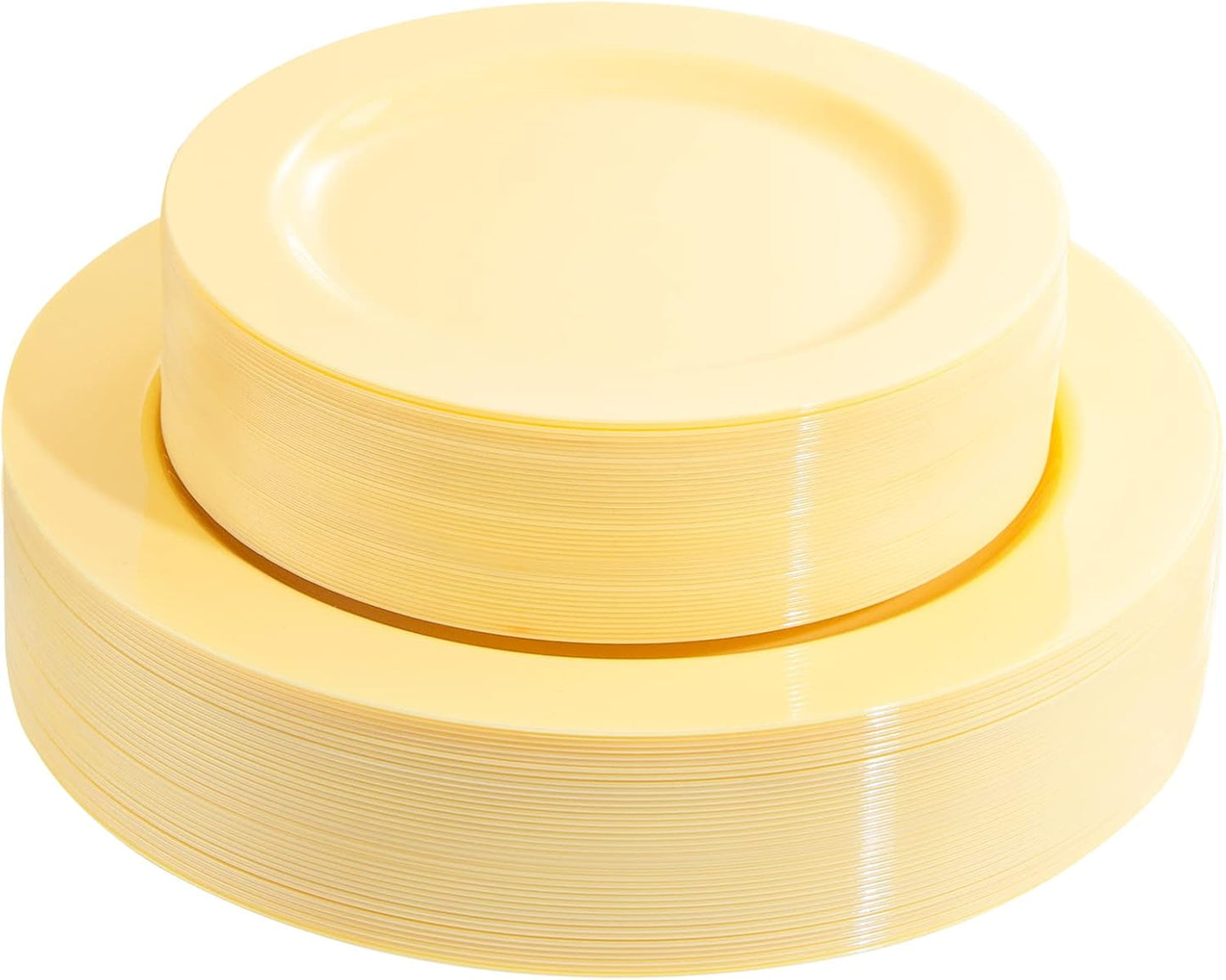 60PCS Yellow Plates - Heavy Duty Yellow Plastic Plates Disposable 10.25inch & 7.5inch for Birthday Party/Wedding/Spring - Serve for 30 guests