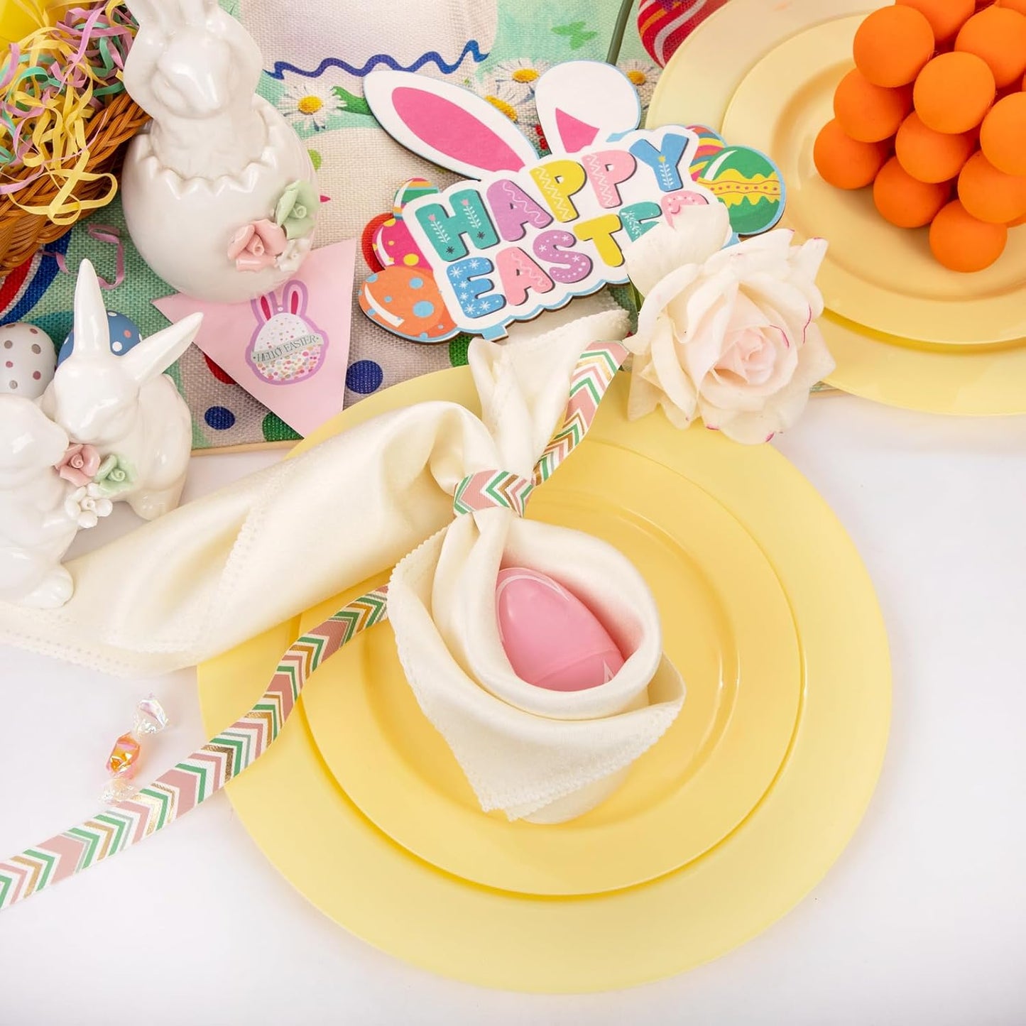 60PCS Yellow Plates - Heavy Duty Yellow Plastic Plates Disposable 10.25inch & 7.5inch for Birthday Party/Wedding/Spring - Serve for 30 guests