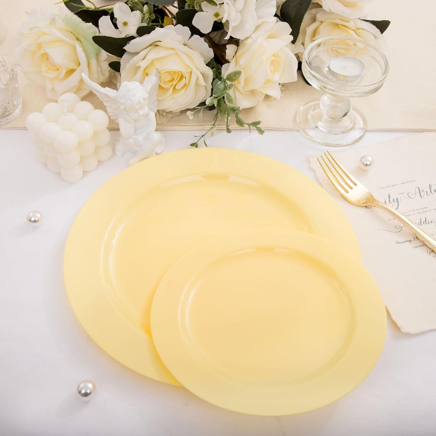 60PCS Yellow Plates - Heavy Duty Yellow Plastic Plates Disposable 10.25inch & 7.5inch for Birthday Party/Wedding/Spring - Serve for 30 guests