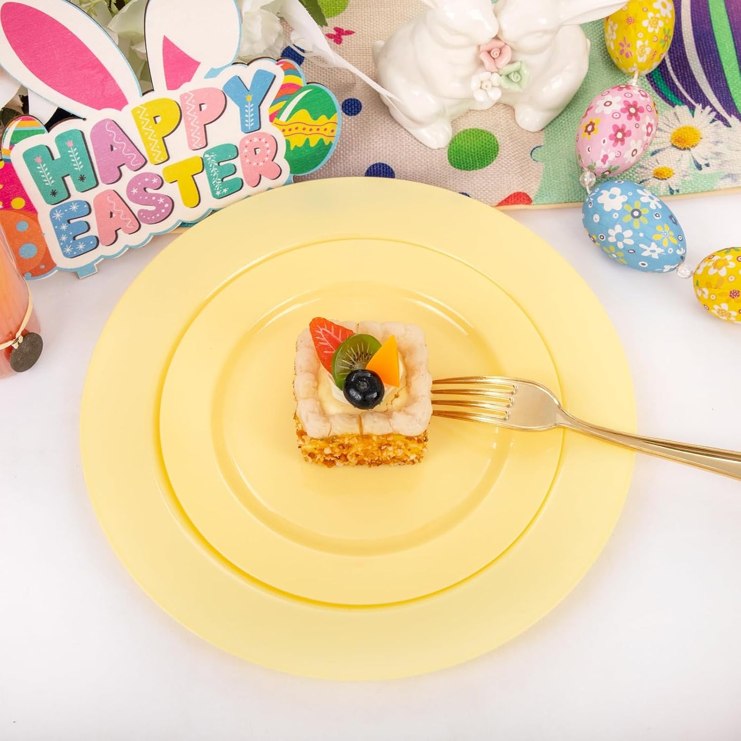 60PCS Yellow Plates - Heavy Duty Yellow Plastic Plates Disposable 10.25inch & 7.5inch for Birthday Party/Wedding/Spring - Serve for 30 guests