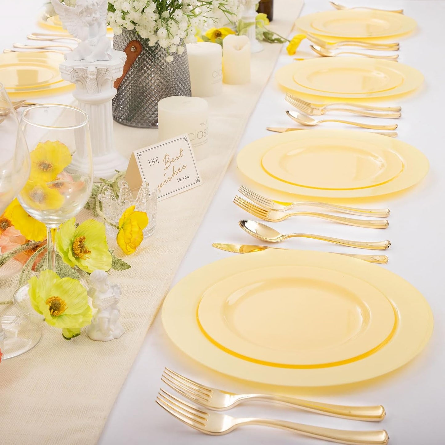 60PCS Yellow Plates - Heavy Duty Yellow Plastic Plates Disposable 10.25inch & 7.5inch for Birthday Party/Wedding/Spring - Serve for 30 guests