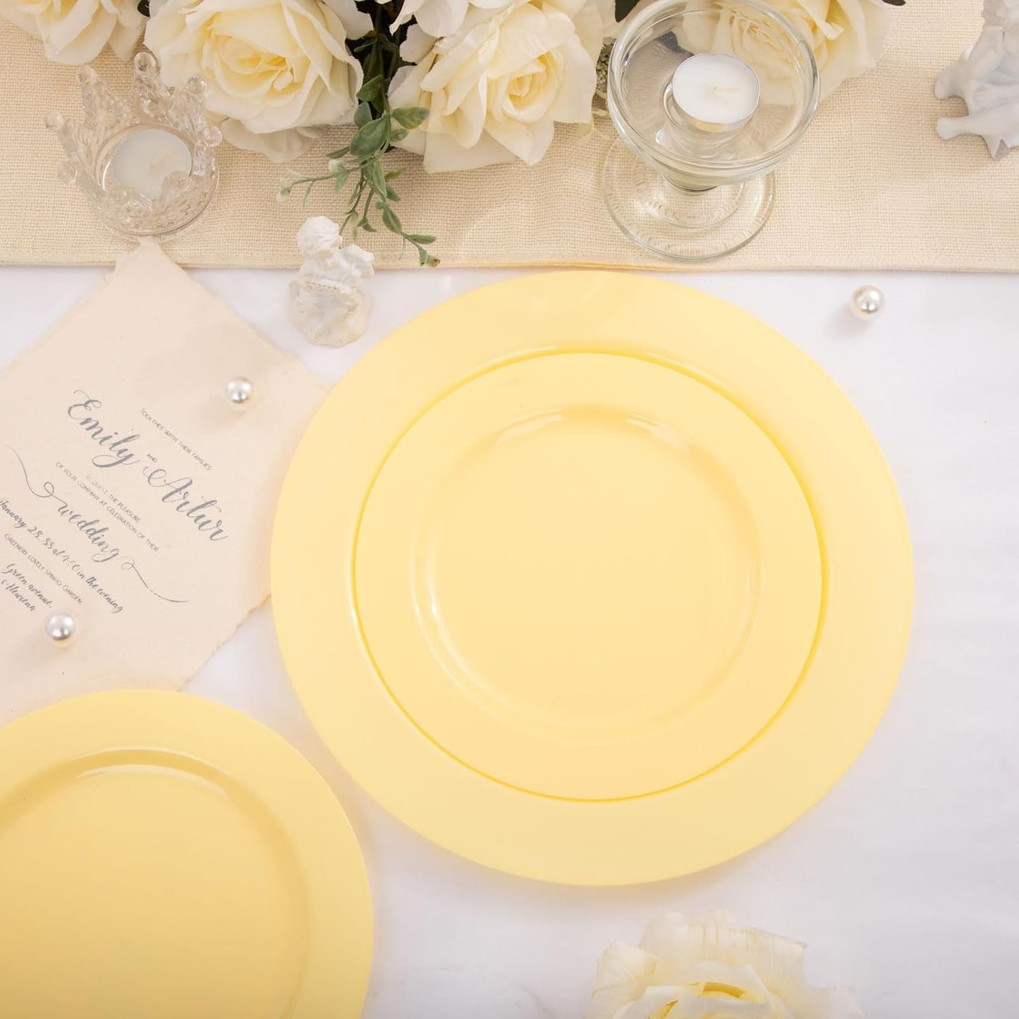 60PCS Yellow Plates - Heavy Duty Yellow Plastic Plates Disposable 10.25inch & 7.5inch for Birthday Party/Wedding/Spring - Serve for 30 guests
