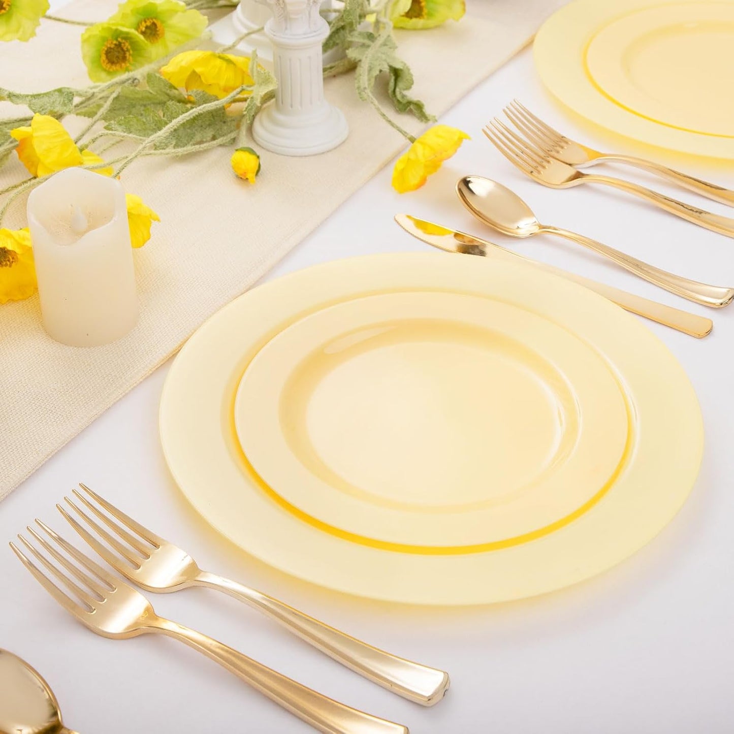 60PCS Yellow Plates - Heavy Duty Yellow Plastic Plates Disposable 10.25inch & 7.5inch for Birthday Party/Wedding/Spring - Serve for 30 guests