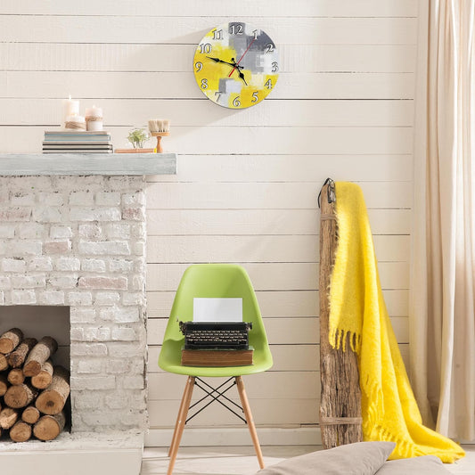 Round Wall Clock Silent Non-Ticking Battery Operated Clock 10 Inch, Grey Yellow Contemporary Home Decor for Living Room, Kitchen, Bedroom, and Office