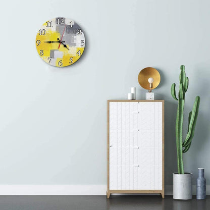 Round Wall Clock Silent Non-Ticking Battery Operated Clock 10 Inch, Grey Yellow Contemporary Home Decor for Living Room, Kitchen, Bedroom, and Office