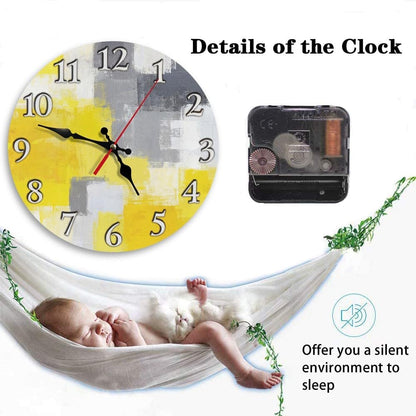 Round Wall Clock Silent Non-Ticking Battery Operated Clock 10 Inch, Grey Yellow Contemporary Home Decor for Living Room, Kitchen, Bedroom, and Office