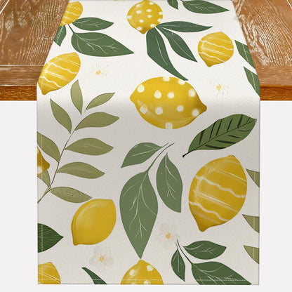 Lemon Tree Flower Summer Table Runner, Sunshine Eucalyptus Leaves Polka Dot Seasonal Holiday Kitchen Dining Table Decoration for Home Party Indoor (13 x 72 inch)