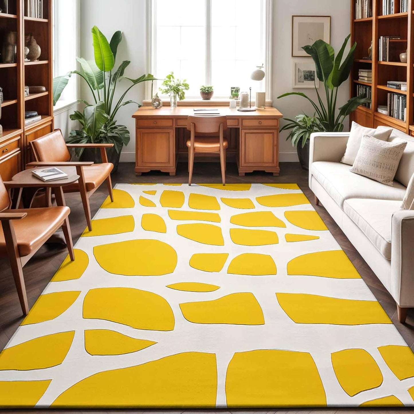 Area Rug Abstract Yellow Geometric Non-Slip Indoor Area Rug Modern Art Washable Decorative Floor Carpet for Bedroom Living Room
