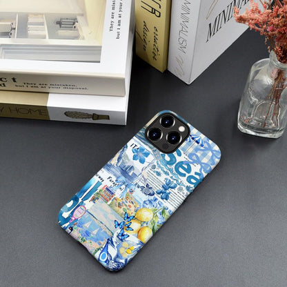 Magnetic Case for iPhone 14 Pro,Hybrid 2-Layer Hard Shell,Shockproof for Girl Women [Compatible with MagSafe] - Summer Collage Blue Bow Lemon