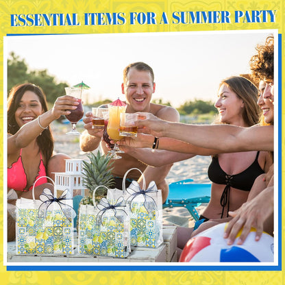 24 Pcs Capri Lemon Clear PVC Gift Bags Bulk with Handle, Amalfi Coast Party Decor Blue Yellow Tiles Mediterranean Treat Tote for Birthday Summer Wedding Party Supplies, 7.9" x 7.9" x 3.2"
