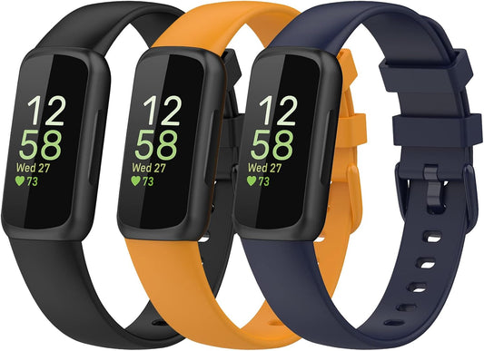 Bands Compatible with Fitbit Inspire 3 Smart Watch Band Replacement Wristband Strap Bracelet Silicone Accessory for Women Men S/L Size, 3 Pack