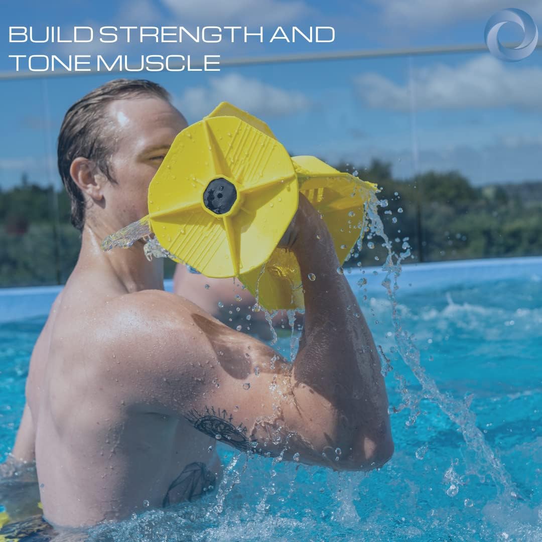 Hydro Tone Hydro-Bell Pool Exercise Dumbbells Pair, Aquatic Water Weights for Functional Strength Training, UV and Chlorine Resistant, Quick Start Guide Included