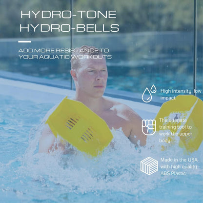 Hydro Tone Hydro-Bell Pool Exercise Dumbbells Pair, Aquatic Water Weights for Functional Strength Training, UV and Chlorine Resistant, Quick Start Guide Included