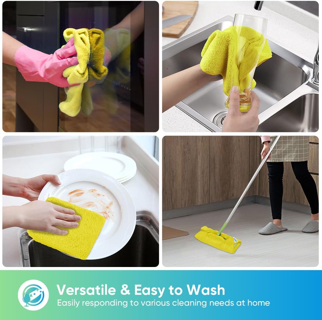 Yellow Microfiber Cleaning Cloth, 12 Pack Premium Microfiber Towels for Cars, Lint Free, Highly Absorbent, Reusable Cleaning Rags for Car, Household, Kitchen, Window, 11.5"X11.5"