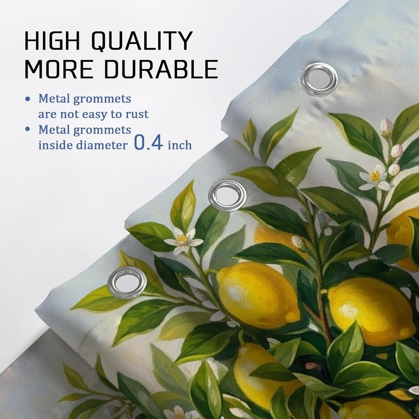 Lemon Shower Curtain Sets, Nature Realistic Leaves Flower Summer Yellow Waterproof Fabric Bathroom Set with Print Cloth Curtains and Rugs Decorative for Toile Guest Room 72x72 Inch